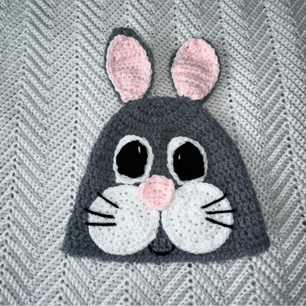 Adorable Handmade grey crocheted bunny hat -child- new